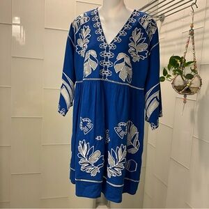 NWT$435 Jade Johnny Was SMALL Barbara Mini Dress Baleine Blue